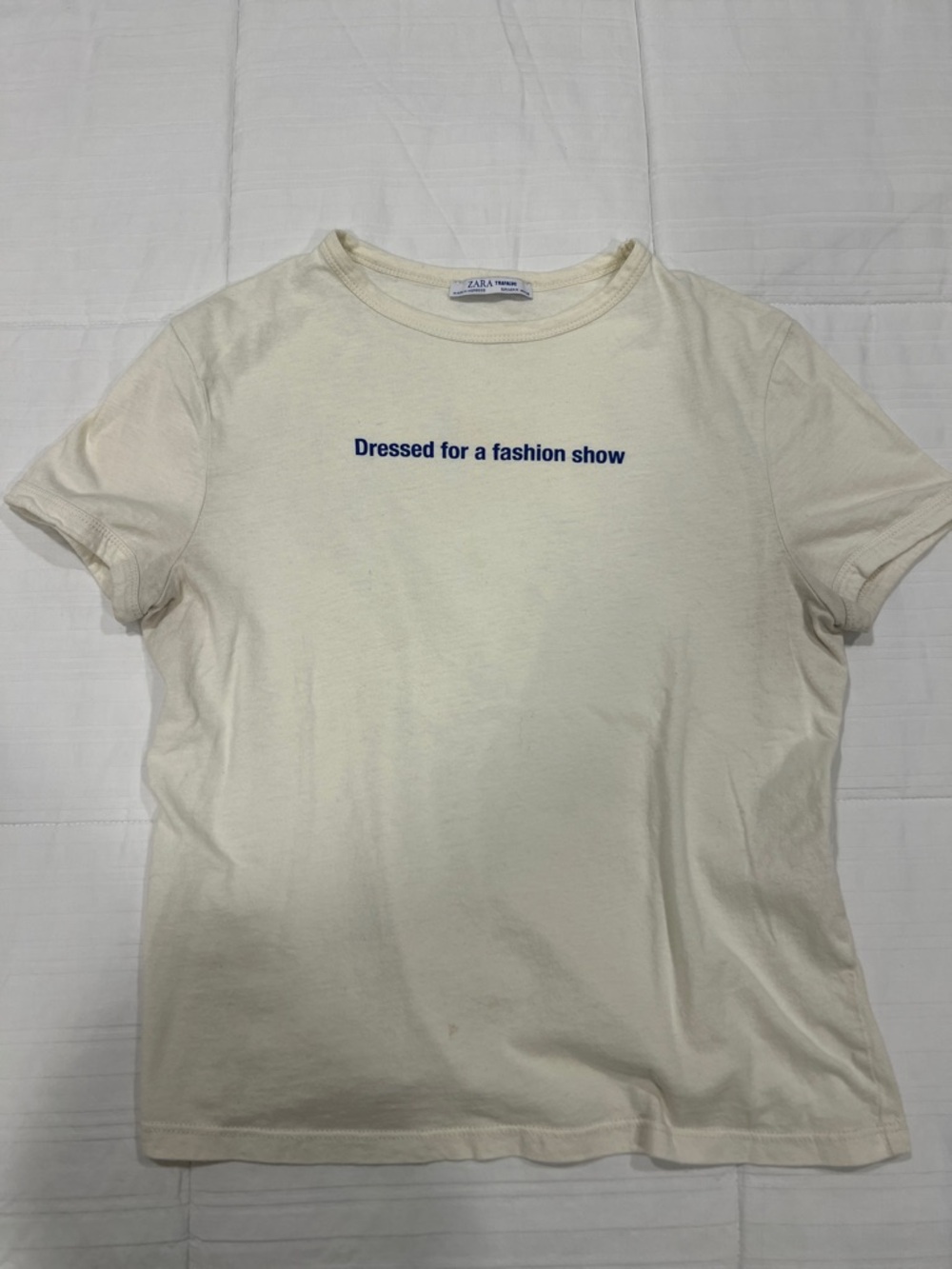 Zara Cream Tee with Navy Slogan